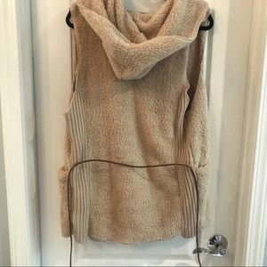 Tan Faux Fur/Teddy Hooded Vest w/Faux Leather Tie